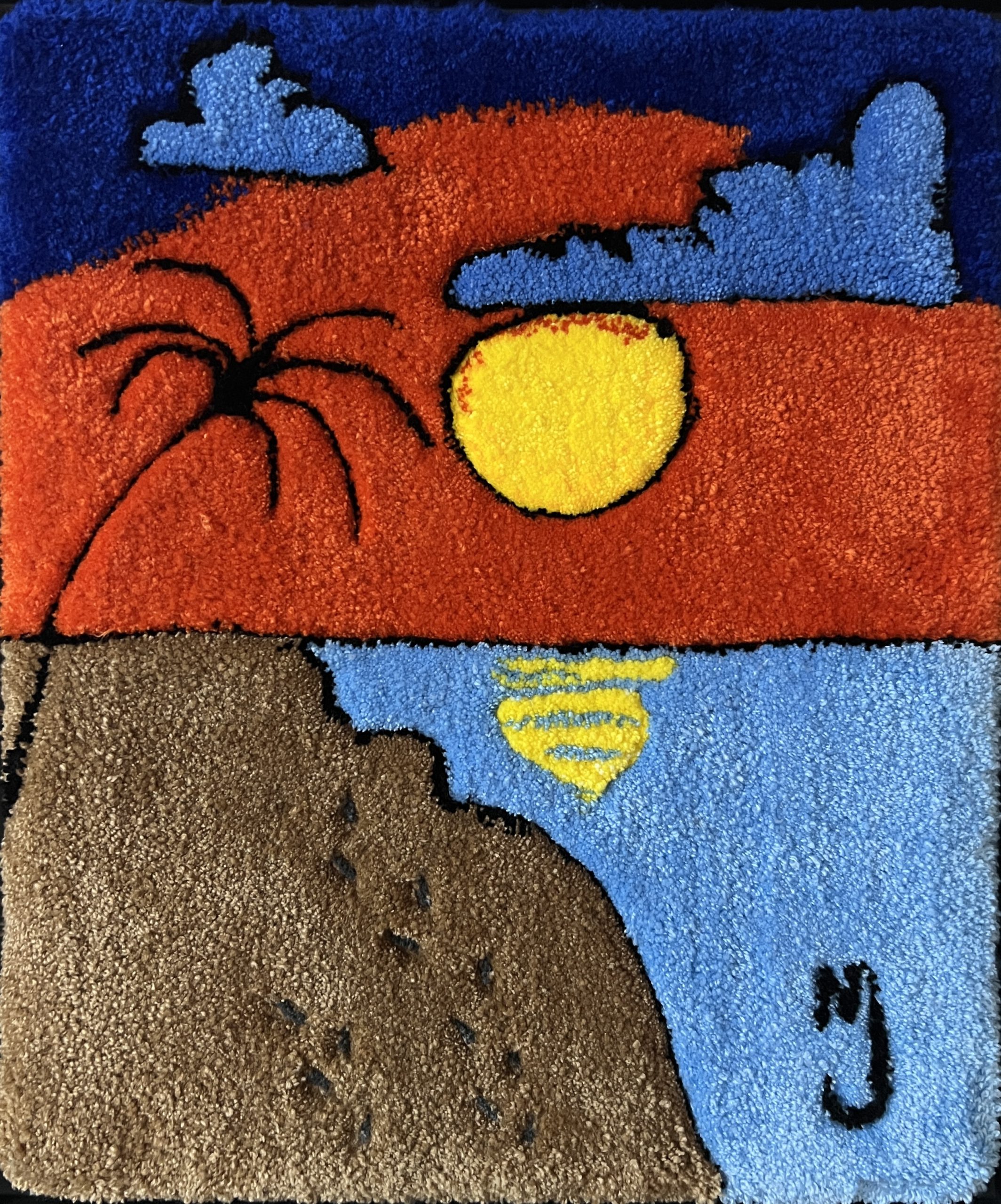 Tableau tufting encadré Pegadas 2025 par Mari Jinkings en caisse américaine noire 47x58 cm